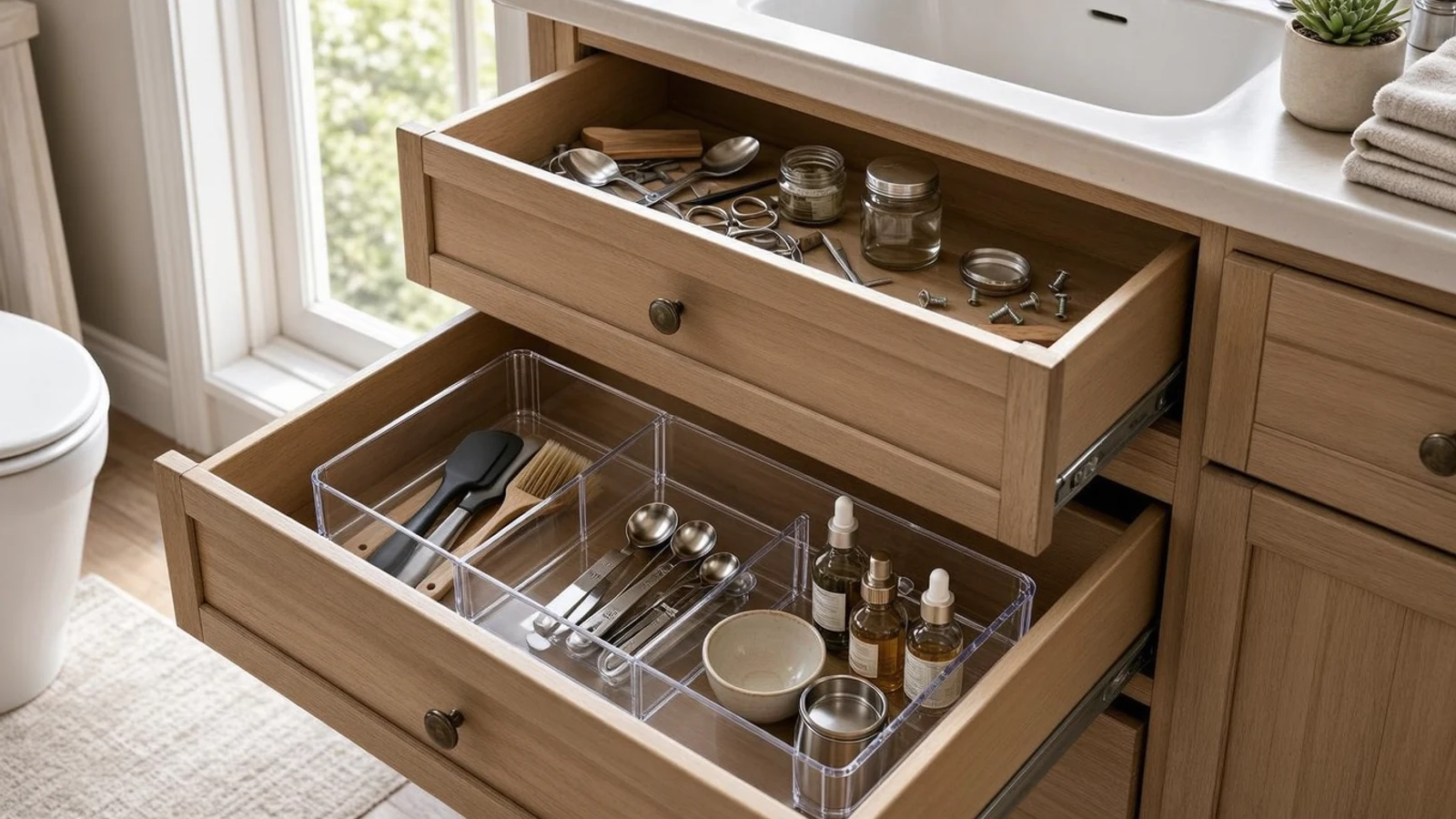 iDesign drawer organizer review showing a clear tray used for small household items