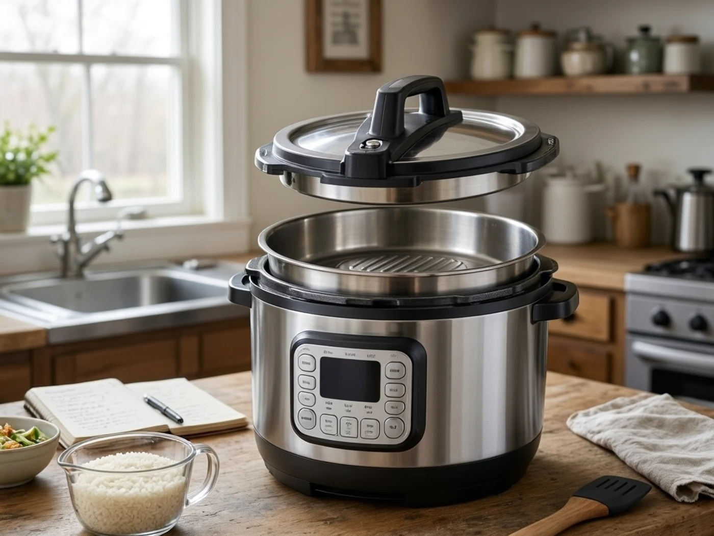 Instant Pot Duo Plus review detail illustration of the stainless steel inner pot and controls