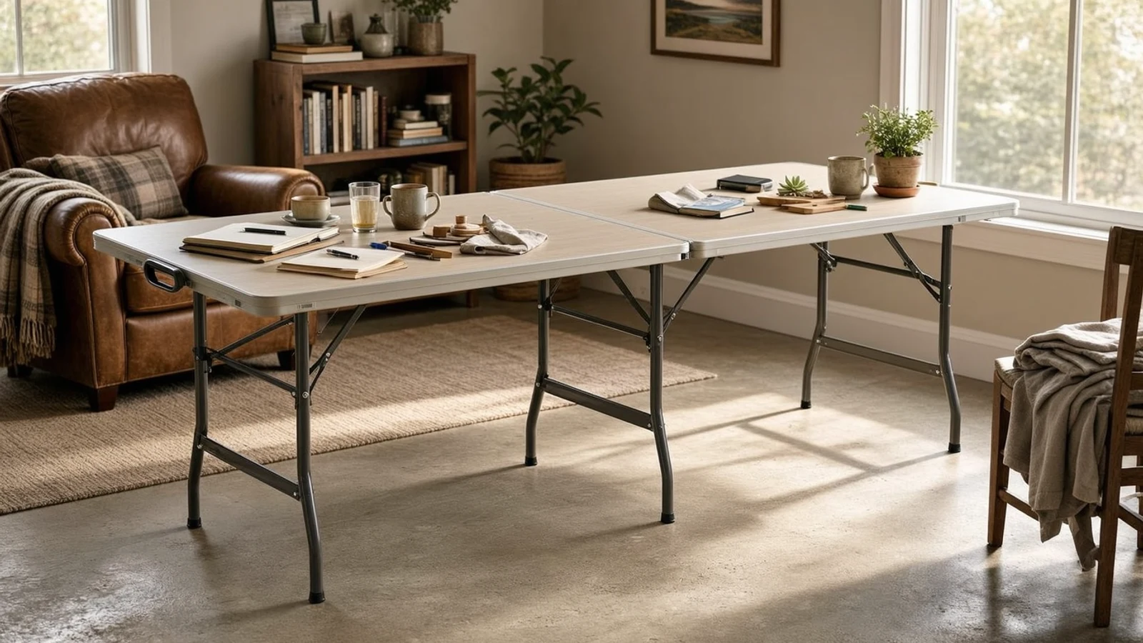FDW folding table review hero illustration showing a six-foot utility table