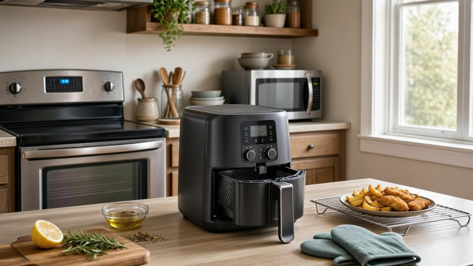 Chefman air fryer review editorial illustration showing the product in a practical home setting