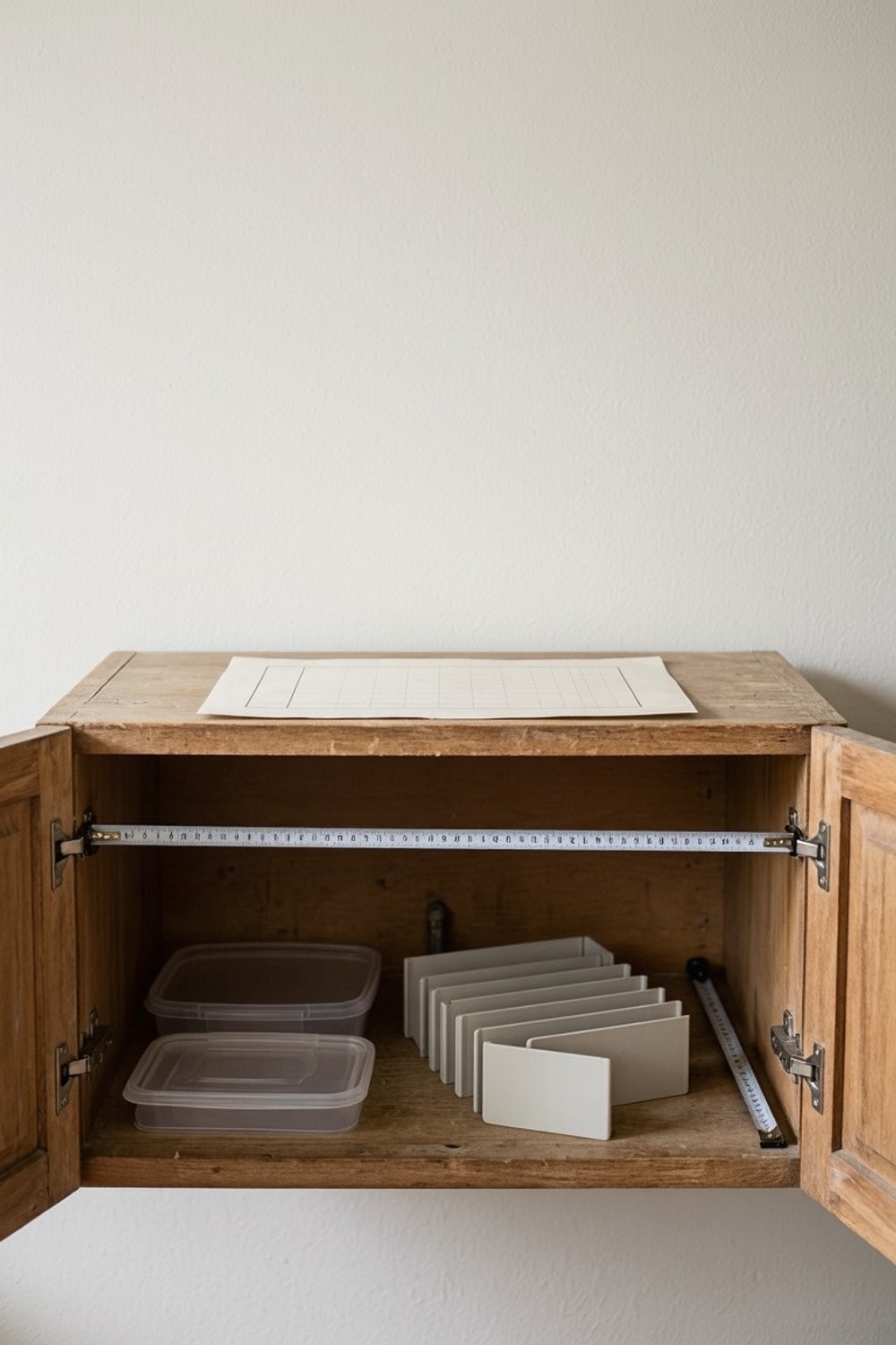 A cabinet organizer measurement checklist showing how to measure cabinet organizers before buying