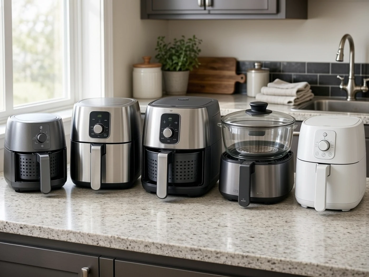 Best air fryers shown side by side to compare compact, full-size, and glass cooking formats