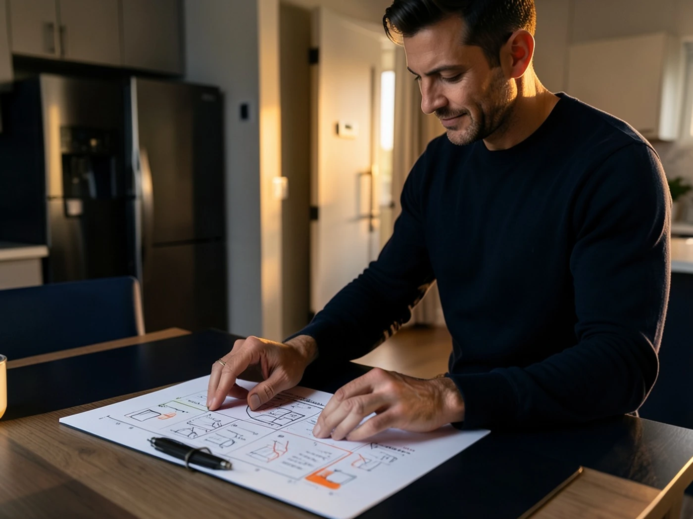 A household goal planner process mapping one desired outcome to tasks, constraints, and household zones