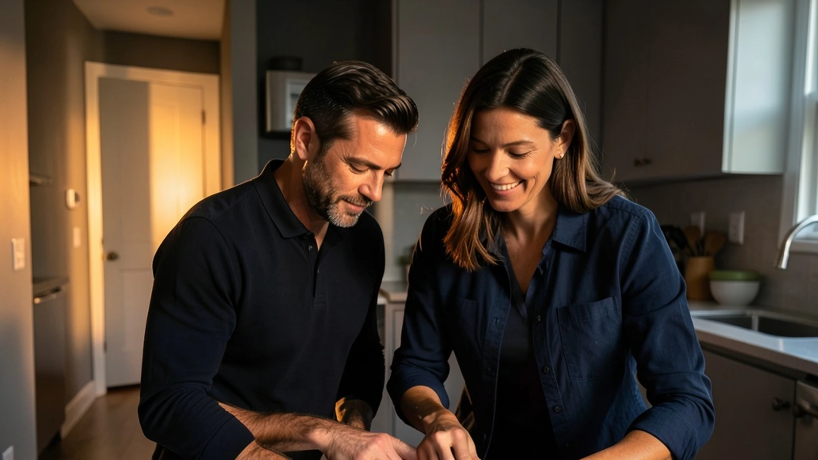 A household goal planner scene translating a broad home objective into specific kitchen and entryway jobs