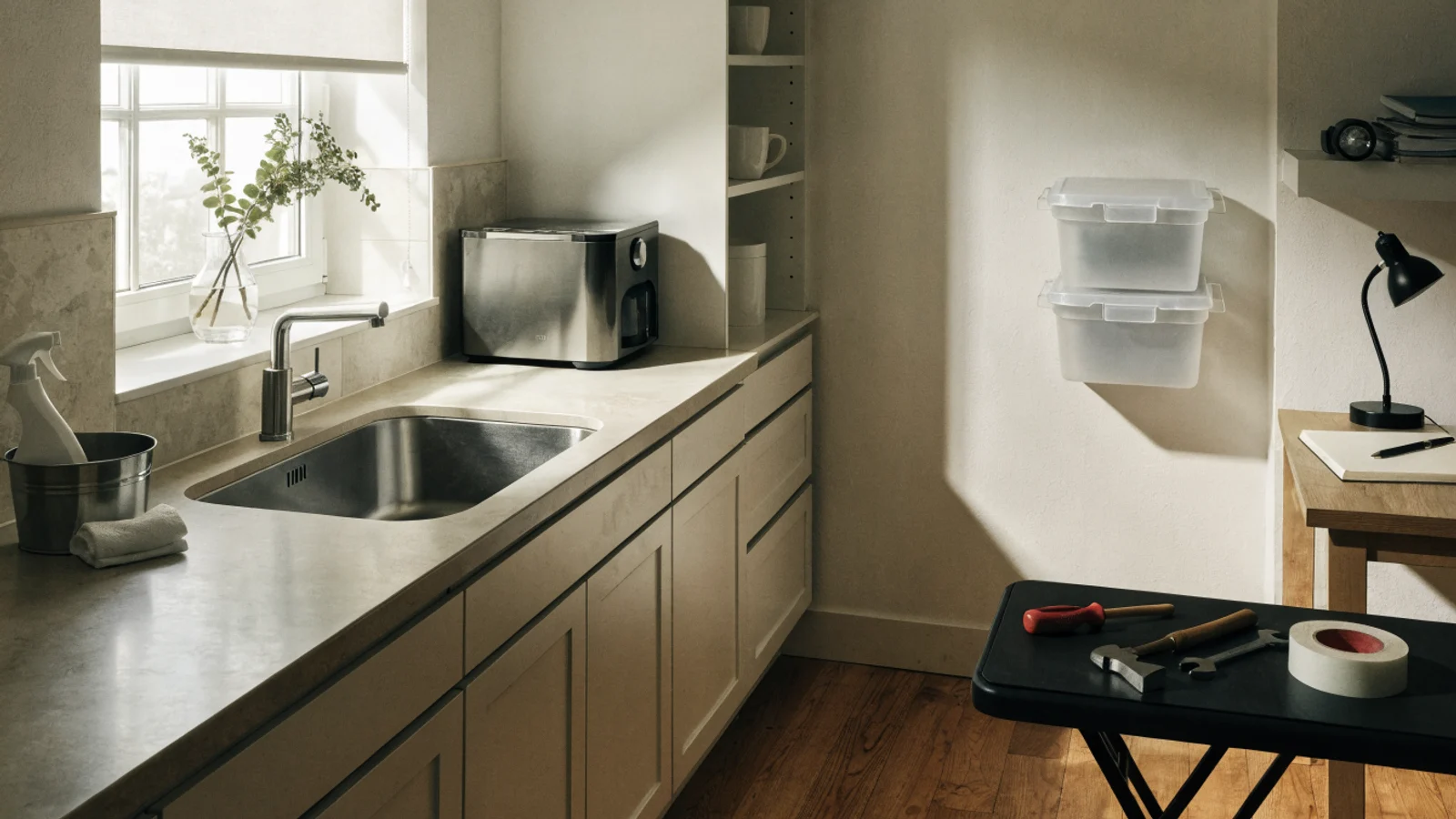 A home utility products checklist shortlist placing selected items in the zones where each task occurs